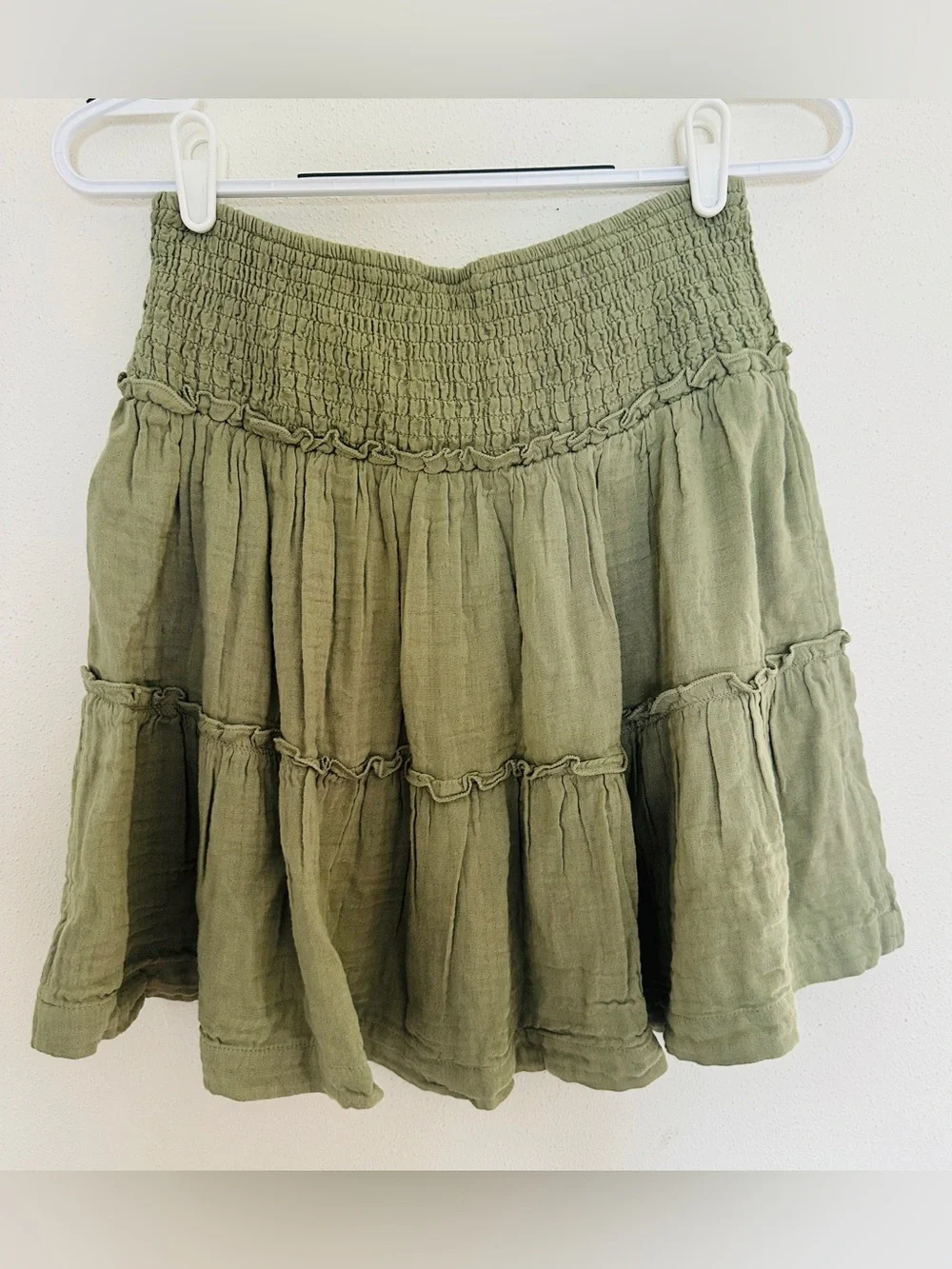 GAP Teen Smocked Tiered Mini Skirt Olive Green NWT Size 14 16 XL